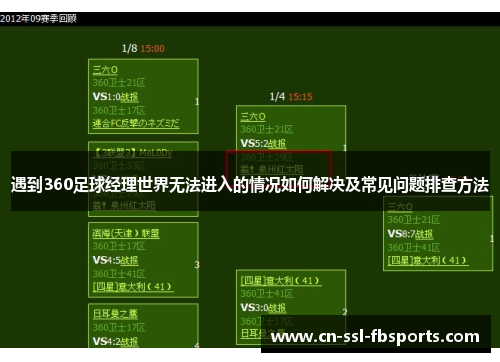 遇到360足球经理世界无法进入的情况如何解决及常见问题排查方法